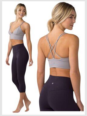 Lululemon Pushing Limits Sports Bra Grey Strappy Back Longline 6